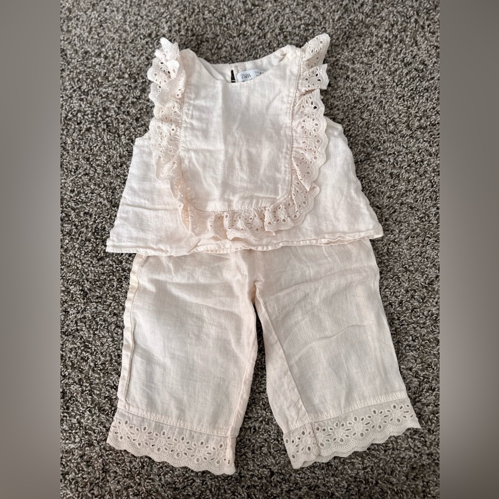 Eyelet Lace Trim Top and Pants Set